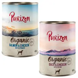 Purizon Organic 6 x 400 g comida ecológica para perros - Pack mixto: pato con pollo y salmón con pollo