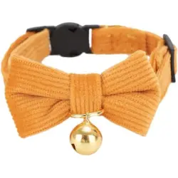 HausPets Collar de pana naranja para gato con pajarita - Artículo 1