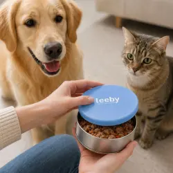 Leeby Tapa Comedero Azul para perros y gatos - 9 x 1 cm