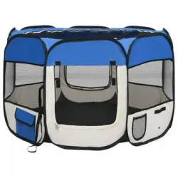 Parque De Perros Plegable Y Bolsa De Transporte Azul 90x90x58cm Vidaxl