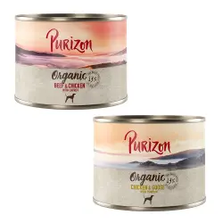 Purizon Organic 6 x 200 g comida ecológica para perros - Pack mixto: pollo con ganso y vacuno con pollo