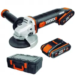 Worx WX800 Amoladora 115mm + 2 Baterías 20V 2.0Ah + Maletín