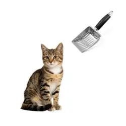 MCBOSON Pala para arena de gatos de malla negra, de acero inoxidable - 1 artículo