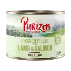 Purizon Adult 12 x 200 g comida húmeda para gatos - Filete de pollo con salmón y cordero