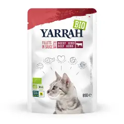 Yarrah Bio Filetes en salsa 14 x 85 g en bolsitas para gatos - Con vacuno ecológico