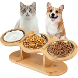 HausPets Juego cuencos elevados 3 cuencos acero inoxidable soporte - una pieza