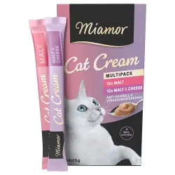 Pack mixto: Miamor Cat Snack crema de malta y malta con queso - 24 x 15 g