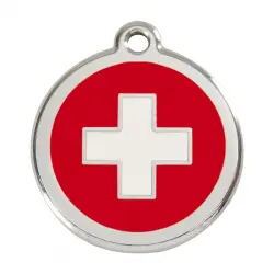 Placa identificativa Acero Inoxidable Esmalte Cruz Suiza Rojo para perros