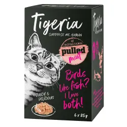 Tigeria Pulled Meat 6 x 85 g comida húmeda para gatos - Pollo con salmón en daditos