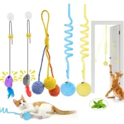HausPets Juego 5 juguetes colgantes gatos: ratón, bola plumas, hierba - Artículo 1