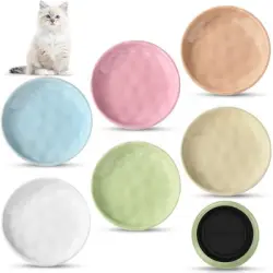 HausPets 6 cuencos de cerámica para gatos de 15x3 cm – Base antideslizante - Rosa, azul, beige, blanco, albaricoque, verde