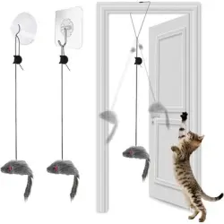 Pawffee Juego de 2 juguetes colgantes interactivos de gato y ratón, 180 cm - 1 pieza