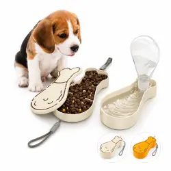 FreshPaw Botella Portátil 2 en 1 para Perros con Bebedero y Comedero de Alimentación Lenta, Compartimentos para Agua y Comida, Ideal para Paseos y Viajes - 200 ml