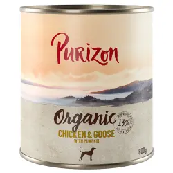 Purizon Organic 6 x 800 g comida ecológica para perros - Pollo y ganso con calabaza