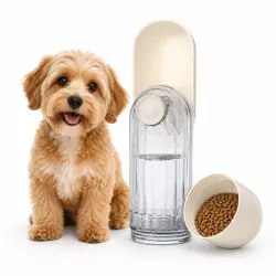 FreshPaw Botella Portátil 2 en 1 para Perros, 280 ml de Agua + 120 ml para Comida, con Cuenco Integrado y Correa de Transporte - 280 ml