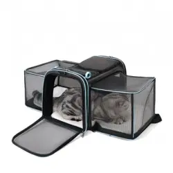 FurryFusion Mochila grande expandible para gatos - Azul grisáceo