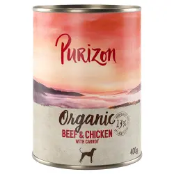 Purizon Organic 6 x 400 g comida ecológica para perros - Vacuno y pollo con zanahoria