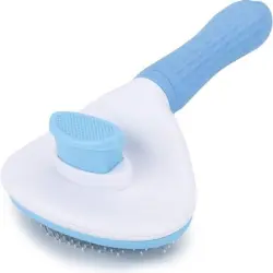 ZooVenture Cepillo autolimpiante para mascotas - Un solo clic, agujas acero - Presione el peine de agujas [azul]