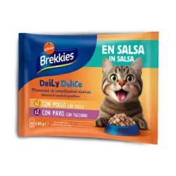 Brekkies Daily Delice 4 x 85 g - Pollo y pavo en salsa