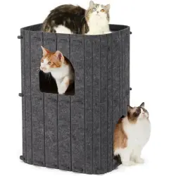 FUKUMARU Cueva para Gatos de 2 Pisos Color Gris | Casa para Gatos Multinivel para Varios Gatos, Lana Natural, Diseño Moderno para Hogar, Estable, Plegable y Fácil de Limpiar - 36,5 x 45,01 x 59,99 cm; 1,63 kg