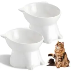 HausPets Juego 2 piezas: Comedero elevado mascotas, comedero inclinado - Mono blanco de dos piezas