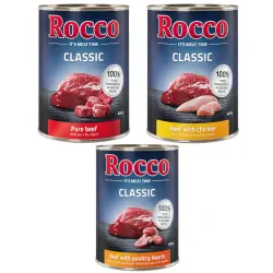 Pack de prueba mixto: Rocco Classic 6 x 400 g - Mix TOP VENTAS (vacuno, vacuno con corazones de ave, vacuno con pollo)