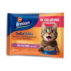 Brekkies Daily Delice 4 x 85 g - Pollo y pavo en gelatina