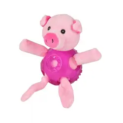 Flamingo Bellies Cerdo de peluche rosa con pelota para perros