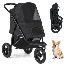 GIANTEX Carrito para Perro con Protección Solar Ajustable - Negro