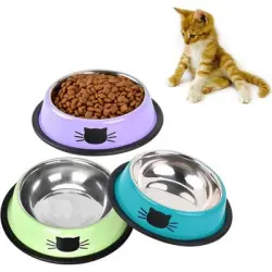 HausPets Lote 3 comederos acero antideslizantes – Azul/violeta/verde - Azul / Morado / Verde