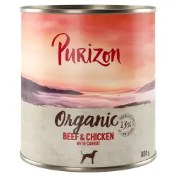 Purizon Organic 6 x 800 g comida ecológica para perros - Vacuno y pollo con zanahoria