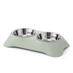 Qinhul cuenco doble de acero inoxidable para agua y comida - Verde