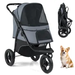 GIANTEX Carrito para Perro con Protección Solar Ajustable - Gris