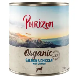 Purizon Organic 6 x 800 g comida ecológica para perros - Salmón y pollo con espinacas