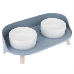 TIAKI Comedero doble de cerámica para mascotas ¡con gran descuento! - 2 x 450 ml, 12,5 cm de diámetro