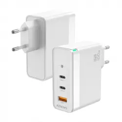 Aisens ASCH-100W3P008-W Cargador GaN de Pared 2x USB Tipo-C 1x USB 100W Blanco