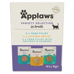 Applaws Pouch en caldo 12 x 70 g - Pack de prueba - Pack mixto: Atún y pollo (3 variedades)