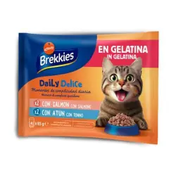 Brekkies Daily Delice 4 x 85 g - Salmón y atún en gelatina