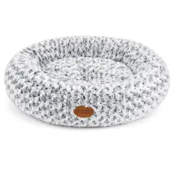 Nobleza Cama Redonda para Gatos y Perros Pequeños/Medianos (Ø 70 cm) - Cojín Donut Antiestrés de Felpa Suave con Textura Rosas, Cama Lavable e Antideslizante, Gris - 50cm