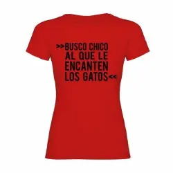 Camiseta mujer "Busco chico al que le encanten los gatos" color Rojo