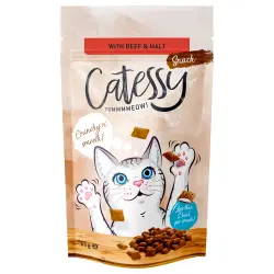 Catessy snacks crujientes para gatos 65 g - Vacuno y malta (anti bolas de pelo)