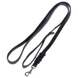 Correa de cuero negro con gancho trenzado Heim para perros - 200 x 1,8 cm (L x An)