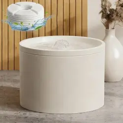 HausPets Fuente de agua para gatos cerámica blanca USB, 6 filtros, 1000 ml - Blanco + 6 piezas