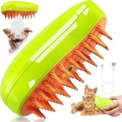 Pawffee Cepillo de vapor 3 en 1 para gatos perros: masaje limpieza - Verde - 1 pieza