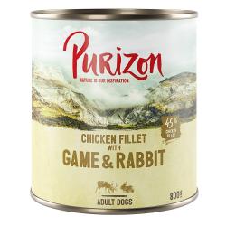 Purizon Adult 6 x 800 g comida húmeda sin cereales para perros - Carne de caza y conejo con calabaza y arándanos