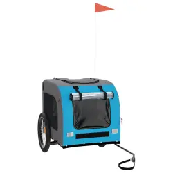 vidaXL Remolque de bicicleta hierro tela Oxford azul y gris para perros - 124 x 53 x 53 cm