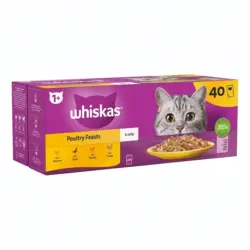 40 sobres x 85 g Whiskas Comida Húmeda Gelatina Aves de Corral para gatos
