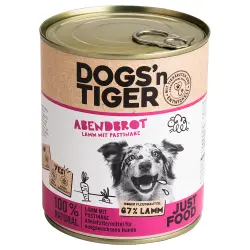Dogs'n Tiger Adulto 6 x 800 g comida húmeda para perros - Cordero y chirivía