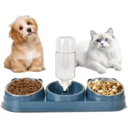 HausPets Set 3 en 1 comederos gato + botella 500 ml - Azul