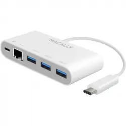 Macally UC3HUB3GBC Adaptador USB-C 3.1 a 3 Puertos USB-A + 1 Puerto Ethernet y 1 Puerto USB-C